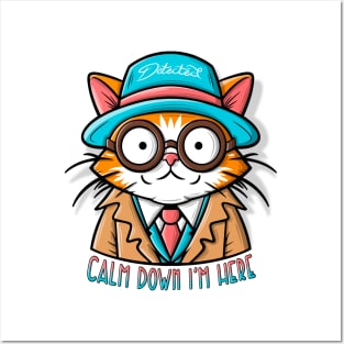 Funyy cat in a hat and glasses with tie. Posters and Art